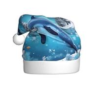 Wssyybf Winter The Dolphin Christmas Hat For Adult, 100% Polyester Full-Print Xmas Hat With Plush Pom-Pom For Holiday Parties & Events