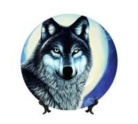 WSSYYBF Wolf Under Moon Bone China Decorative Plate10in Ceramic Art Plates with Display Stand for Home, Kitchen, Wall Or Table Decor