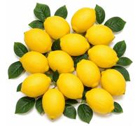 WSTELHH 14 Pack Artificial Lemons with Leaves, Faux Fruit for Kitchen Decor | Lightweight foam fruit, realistic yellow lemons, green leaves, for bowls, table centrepieces, parties, photos and DIY crafts