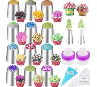 WSTELHH 27pcs Stainless Steel Cake Nozzles Russian Tips Tulip Icing Piping Nozzle Fondant Cake Decorating Tools Cakes Mold
