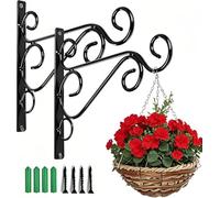 WSTELHH 2Pcs Iron Plant Hanger Wall Hooks,Hanging Basket Brackets Wrought Iron Bracket for Lantern Planter Flower Hanger Fence
