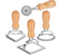 WSTELHH Ravioli Stamp Set, Ravioli Maker Cutter Stamp, Ravioli Stamp Maker Cutter with Roller Wheel Set, Pasta Press Round & Square & Heart Shape Ravioli Mold, 3 Set and Cutter（4pc）