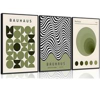 WSTUKVV 3Pcs Bauhaus Mid Century Modern Wall Art Bauhaus 1923 Posters Pictures Green Boho Abstract Geometric Canvas Prints Black Line Paintings for Living Room Bedroom Dining Room Wall Decor Unframed