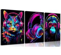 WSTUKVV 3Pcs Cool Gaming Wall Art Retro animal Game watercolor Posters Pictures Colorful Neon Canvas Painting Prints for Boys Room Kids Game Room Accessories Bedroom Home Decoration Unframed
