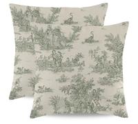 Wsunsal Dark Green Toile Pillow Covers 16x16 Inch Set of 2 Vintage French Country Throw Pillow Cover Farmhouse Square Linen Cushion Cover Decor for Home Sofa Bedroom Outdoor Indoor