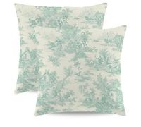 Wsunsal Toile Pillow Covers 18x18 Inch Set of 2 Vintage French Country Throw Pillow Cover Farmhouse Square Linen Green Colored Cushion Cover Decor for Home Sofa Bedroom Outdoor Indoor