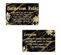 WSUPBPR 2 Pcs Funny Bathroom Signs Rules Decor Metal Tin Signs Black and Gold Theme Bathroom Wall Decor Bar Bathroom Accessories Farmhouse Toilet Rustic 12x8 in