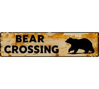 WSUPBPR Funny Metal Sign Decor Bear Crossing Road Signs Warning Sign Outdoors Wall Fence Forest Decor coffee Bar Art 12x4 in