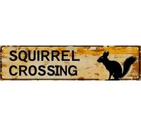 WSUPBPR Funny Metal Sign Decor Squirrel Crossing Road Signs Warning Sign Outdoors Wall Fence Forest Decor coffee Bar Art 12x4 in