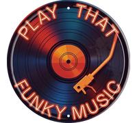WSUPBPR Play That Funky Music Metal Sign 8x8in Round Music Plaque for Game Room Wall Decor Gift