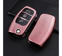 WSWJDW TPU Car Key Case Cover Keychain Ring Key Bag, Fit For Ford Fiesta Focus 2 Ecosport Kuga Escape Falcon B C Max Eco Sport Galaxy,Pink