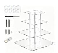 Wswqop Acrylic Display Stand Clear Pastry Stand Cake Display Cupcake Riser With Built In Lighting Solid Acrylic Frame Feet simple assembly suitable for , 4-Tier Square Display Stand