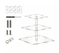 Wswqop Acrylic Display Stand Clear Pastry Stand Cake Display Cupcake Riser With Built In Lighting Solid Acrylic Frame Feet simple assembly suitable for , 3-Tier Square Display Stand