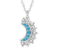 Wswqop Couple Pendant Necklace Set With Connected Pendants Copper Zircon Charm Electroplated Shine Lightweight Adjustable suitable for gift giving, Silver With Blue Stones