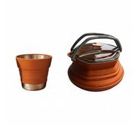 Wswqop Foldable Silicone Kettle Food-Grade Travel Mug Set With Large Capacity Stainless Steel Base And Secure Lid Suitable for Camping Expeditions Hiking Traveling, Brown