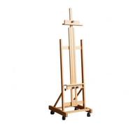 Wswqop Folding Easel Wooden Floor Painting Rolling Adjustable with Caster Wheels and Front Shelf Beech Wood Suitable for Teaching Display workshops Art fairs, Original Wood Color, Small