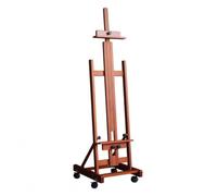 Wswqop Folding Easel Wooden Floor Painting Rolling Adjustable with Caster Wheels and Front Shelf Beech Wood Suitable for Teaching Display workshops Art fairs, Red Walnut Color, Small