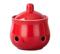 Wswqop Garlic Pot and Garlic Container, Storage Container, Ceramic Pot, Onion Container with Practical Lid for Optimal Storage on The Kitchen Counter, Red