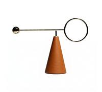 Wswqop Geometric Tray Modern Leather And Metal Sculpture Ornament With Cone Base Horizontal Rod And Circular Suitable for home shelves console tables living room decor display rooms, Brown