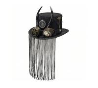 Wswqop Gothic Style Hat Top Hat Steampunk Hat Costume Hat Headpiece With Tall Crown Wide Brim Lace Details And Front Goggles In Wool Felt Suitable for, Black, M 56-58cm