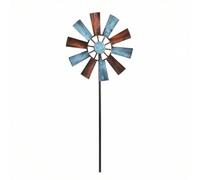 Wswqop Industrial Windmill Outdoor Garden Ornament Yard Metal Stake Iron Construction Rotating Head Timeless Multiple Vanes, Green Windmill
