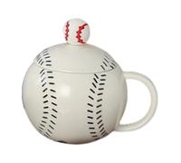 Wswqop Original Ceramic Baseball Cup with Lid, Comfortable Handle, Hand-Painted Sports Design, Suitable for Coffee, Tea, And Movement, Black