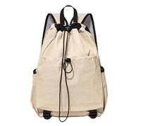 Wswqop Outdoor Activity Carrier Drawstring Backpack Mesh Athletic Backpack Nylon Construction With Organized Pocket And suitable for gym coaching park, Off White, Off White, L