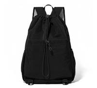 Wswqop Outdoor Activity Carrier Drawstring Backpack Mesh Athletic Backpack Nylon Construction With Organized Pocket And suitable for gym coaching park, Black, Black, L