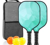 Wswqop Outdoor Sports Racket Set Fiberglass Paddle Composite Surface Honeycomb Core Non Slip Grip with Zippered Carry Bag suitable for parks community courts weekend practice, Green Set