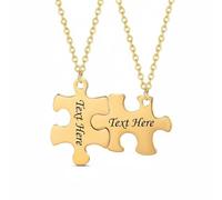 Wswqop Pendant Necklace Puzzle Piece Matching Couples Jewelry Interlocking Pendant Pair Stainless Steel Polished Finish Keepsake Adjustable Chain Suitable, Gold, Engraved One Side