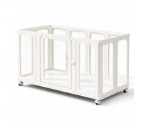 Wswqop Portable Indoor Enclosure Fence With Door Panel Latch Closure Interlocking Panels Bottom Plate HDPE Resin Wheels Suitable for small pets indoor living supervised play family areas