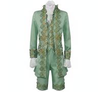 Wswqop Prince Costume Outfit Vintage Medieval Attire Set Nobleman Jacket Embroidered Suit Ornamental Gold Decoration Polyester Material Suitable for Halloween Cosplay Themed Gatherings, Green, 2XL