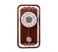 Wswqop Silent Wall Clock Rectangular Pendulum Clock Wooden Wall Clock Clear Glass Arabic Numeral Display New Chinese Vintage Aesthetic Suitable for family room study area home, Chiming Model