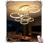 WSXEDC 110cm LED Ceiling Light 7 - Rings Gold dimmable 2700K-6500K Modern 100W Ceiling lamp Chrome Bedroom lamp Amazon Lamps for Living Room Youth Room Dining Room Kitchen