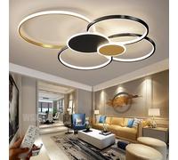 WSXEDC Dimmable LED 6 Ring Living Room Light LED Ceiling Light Modern Black-Gold Creative Ceiling Lighting Interior Ceiling Spots Eye Care for Bedroom Office Dining Room Youth Room L80cm 71W