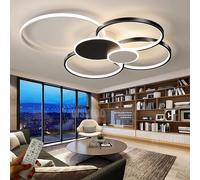 WSXEDC Dimmable LED 6 Ring Living Room Light LED Ceiling Light Modern Black-White Creative Ceiling Lighting Interior Ceiling Spots Eye Care for Bedroom Office Dining Room Youth Room L100cm 93W