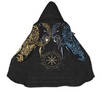 WSXJJ Viking Fenrir Tattoo Men Hooded Cloak, 3D Printed Nordic Faux Cashmere Overcoat Mid-Long Parka Winter Jacket,Sons of Fenrir,XL