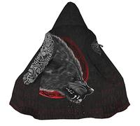 WSXJJ Viking Fenrir Tattoo Men Hooded Cloak, 3D Printed Nordic Faux Cashmere Overcoat Mid-Long Parka Winter Jacket,Viking Fenrir,M