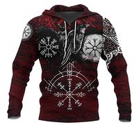 WSXJJ Viking Tattoo Casual Men Hoodie Long Sleeve Sweatshirt 3D Printing Pullover Street Jacket Nordic Gifts,Vegvisir Hoodie,XL
