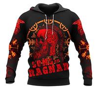 WSXJJ Viking Tattoo Valhalla Skull Sweatshirt Nordic Mythology Print Warrior Hoodie Men Retro Jacket Shirt Pullover,Sons of Ragnar Hoodie,4XL