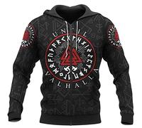 WSXJJ Viking Tattoo Valhalla Skull Sweatshirt Nordic Mythology Print Warrior Hoodie Men Retro Jacket Shirt Pullover,Valhalla Zipper,M