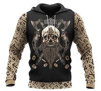 WSXJJ Viking Tattoo Valhalla Skull Sweatshirt Nordic Mythology Print Warrior Hoodie Men Retro Jacket Shirt Pullover,Skull Vegvisir Hoodie,3XL