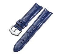 WSYBPCNM Watch bands for men, 19mm-22mm Curved Interface Retro Genuine Leather Watchband, Bamboo Pattern Pin Buckle Business Watch Strap Bracelet(Blue Silvery Clasp,22mm)