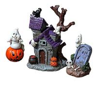 WSYJWEX 3Pcs Halloween Dollhouse Miniatures Realistic Resin Mini Figurines DIY Decorative Haunted House Tombstone Pumpkin for Dollhouse, Halloween Village Village Accessories