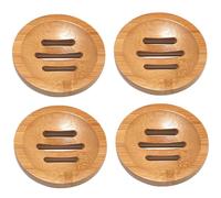 WSYJWEX Bamboo Soap Holder, 4PCS 3.2 Inch Natural Bamboo Soap Dish with Drainage Holes, Non Slip Shower Steamers Tray, Round Dish for Shower, Counter, Sink, Bathroom Holder