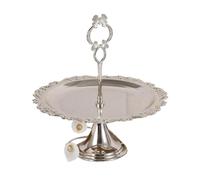 Wsymxuo Dessert Stand with Handle Single Tier Dessert Display Holder Embossed Serving Tray for Caterers, Buffets , Silver , One Tier