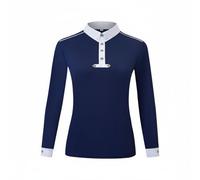 Wsymxuo Men Equestrian Shirt Riding Shirt Top With Long Sleeves Stand Collar Four Button Placket Stretch For lessons barn wear conditioning rides daily use, Navy Blue, Numeric_120