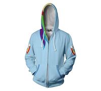 Wsysnl Xinxin Rainbow Dash Anime 3D Cosplay Cardigan Zip Hoodie/Unisex Adult - Blue - XL