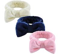 WSYUB 3Pcs Spa Headband, Makeup Headband for Washing Face, Bow Headbands for Women, Fluffy Skincare Headbands Microfiber Bow Knot Hair Band, Pink, Yellow, Dark Blue