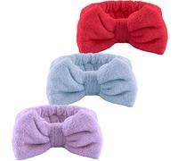 WSYUB Face Headband, 3PCS Bow Tie Hair Band in Elegant Color, Makeup Headband for Washing Face, Soft Microfiber Skincare Band Shower Headband Spa Headband for Woman Girl(Blue, Red, Purple)